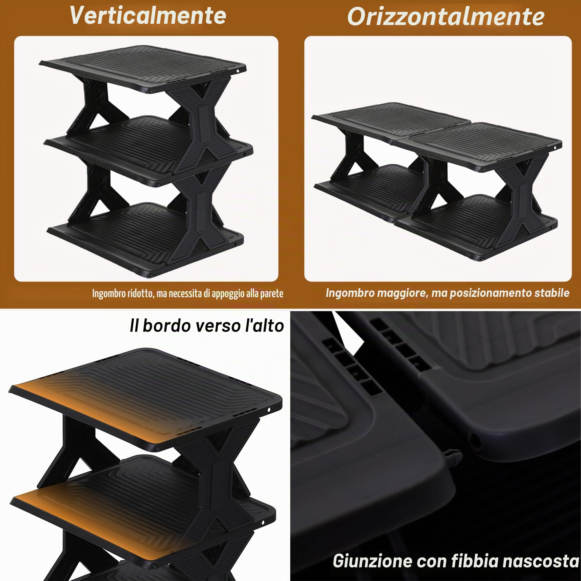 SUQ Scarpiera stretta a 8 livelli, a torre, organizer salvaspazio per scarpe, impilabile per ingresso, corridoio e armadio (nero)