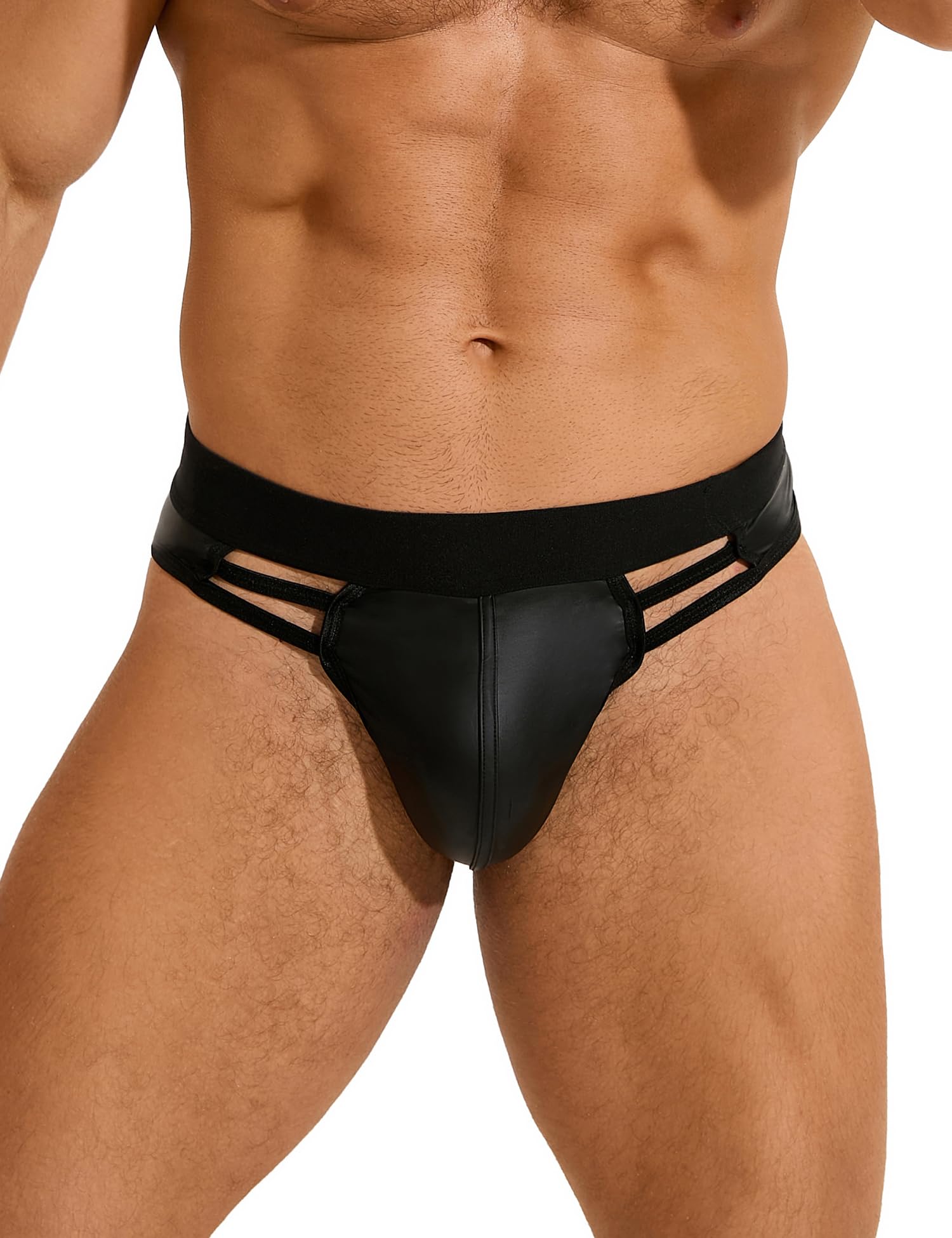 ohyeahlady Herren String Tanga Männer Sexy PU Leder Slip Sissy Dessous Große Größen Erotische Unterwäsche Pouch Underwear Thong Men Briefs Unterhosen Elastizität G String Schwarz XXL