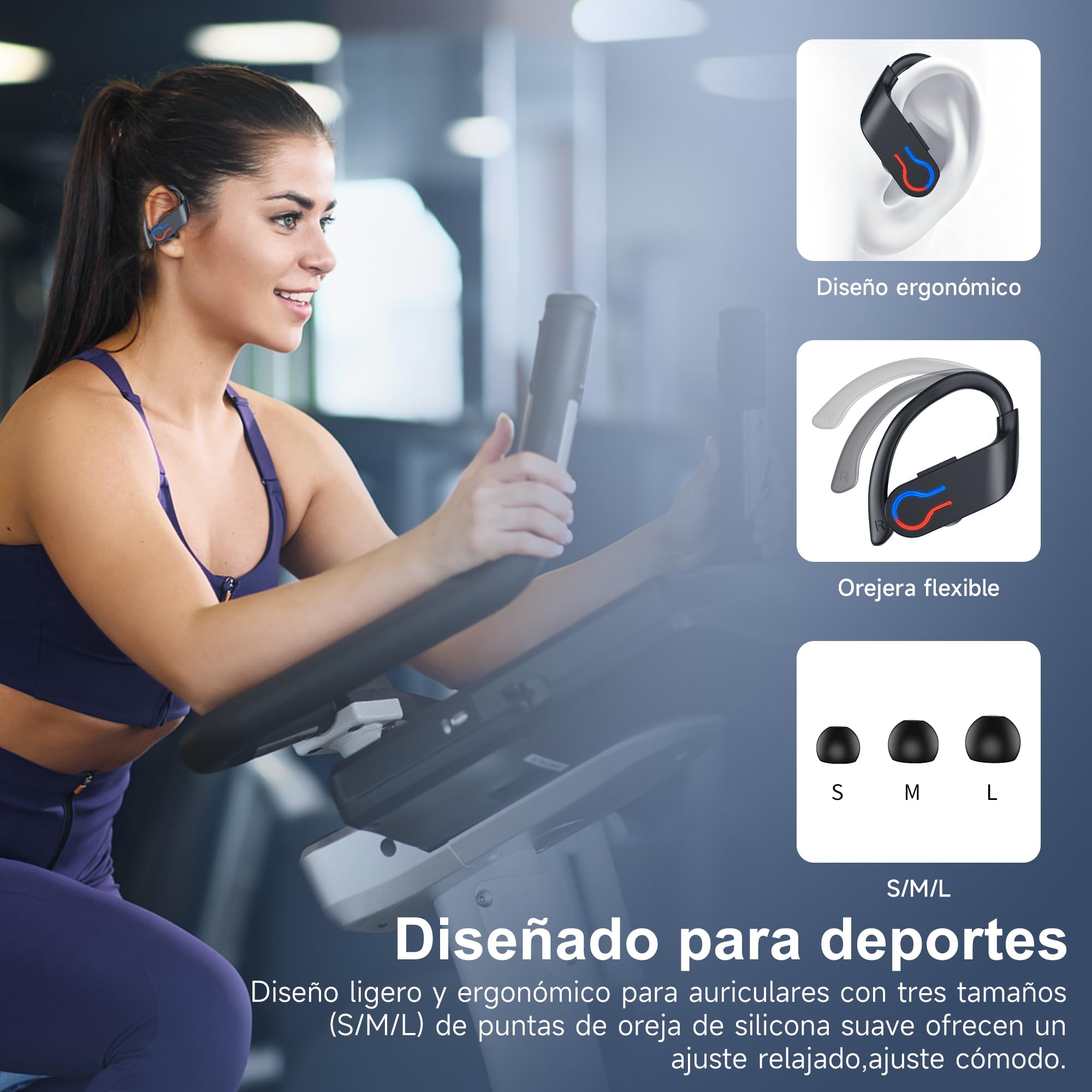 Paekole Auriculares Inalámbricos Deportivos Bluetooth 6.1 120H IPX7 | Gancho ergonómico, Pantalla LED, 120H batería, 4 mic ENC, driver 16.2mm, IPX7, botón físico, carga USB-C, ajuste seguro