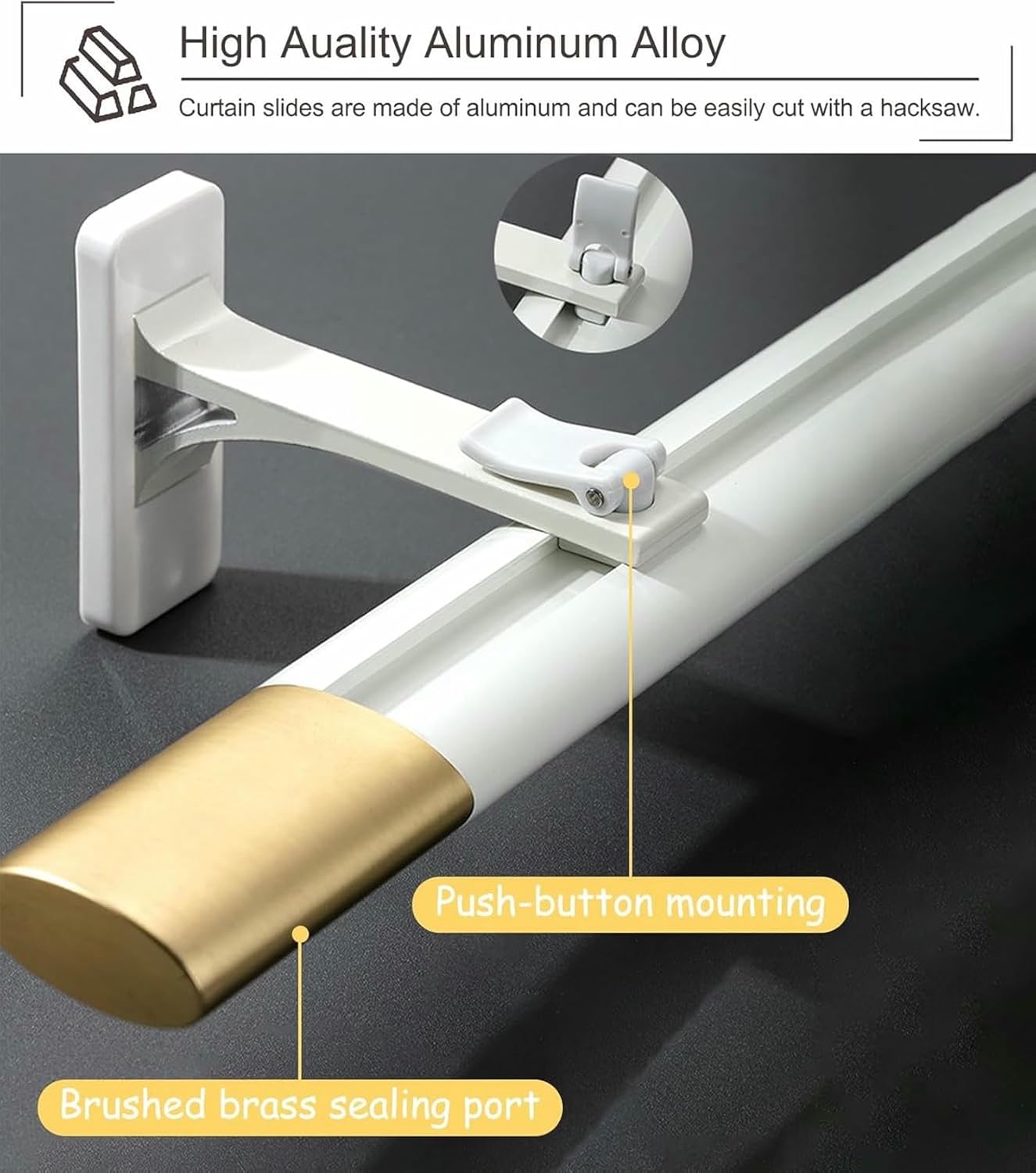 Decorative Wall Mount Curtain Single Tracks for Living Room/Offices, Track Aluminum Alloy Durability Curtain Slider Rail, Quietly Curtain Rod Bracket