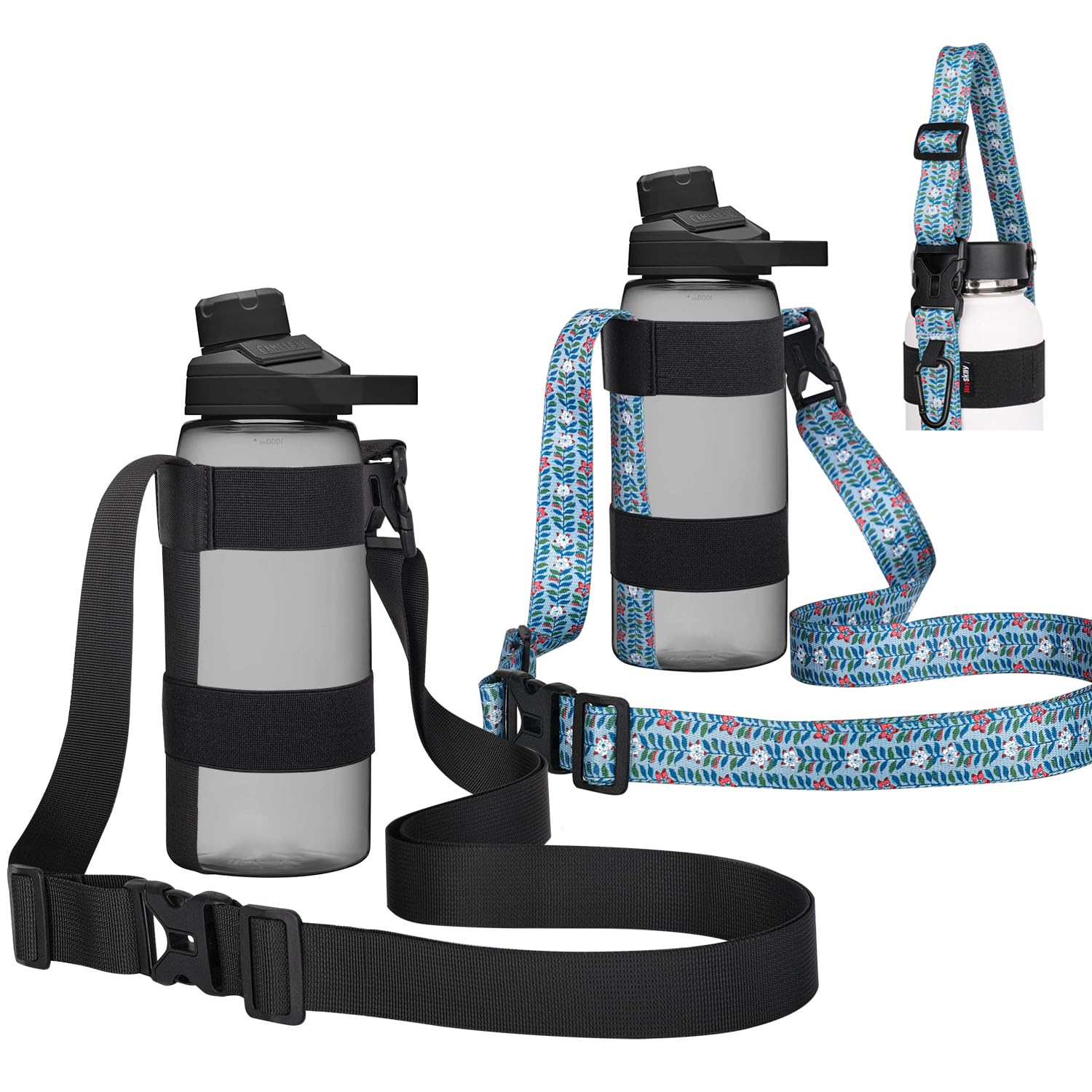 HEYSKAY Water Bottle Holder With Handle and Adjustable Shoulder Strap, Sling With Carabiner for 12oz-40oz Hydro Flask, Sports, Gym, Hiking, Camping,