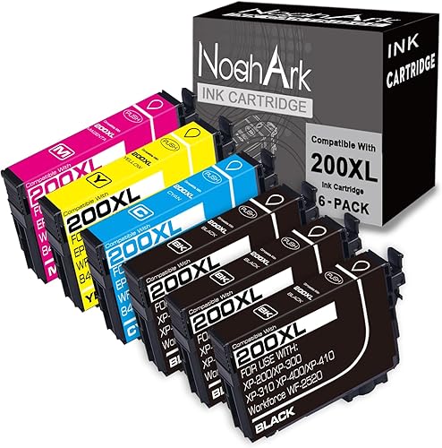 NoahArk Paquete de 6 cartuchos de tinta remanufacturados 200XL de repuesto para Epson 200 XL T200XL uso para Expression Home XP-200 XP-300 XP-310