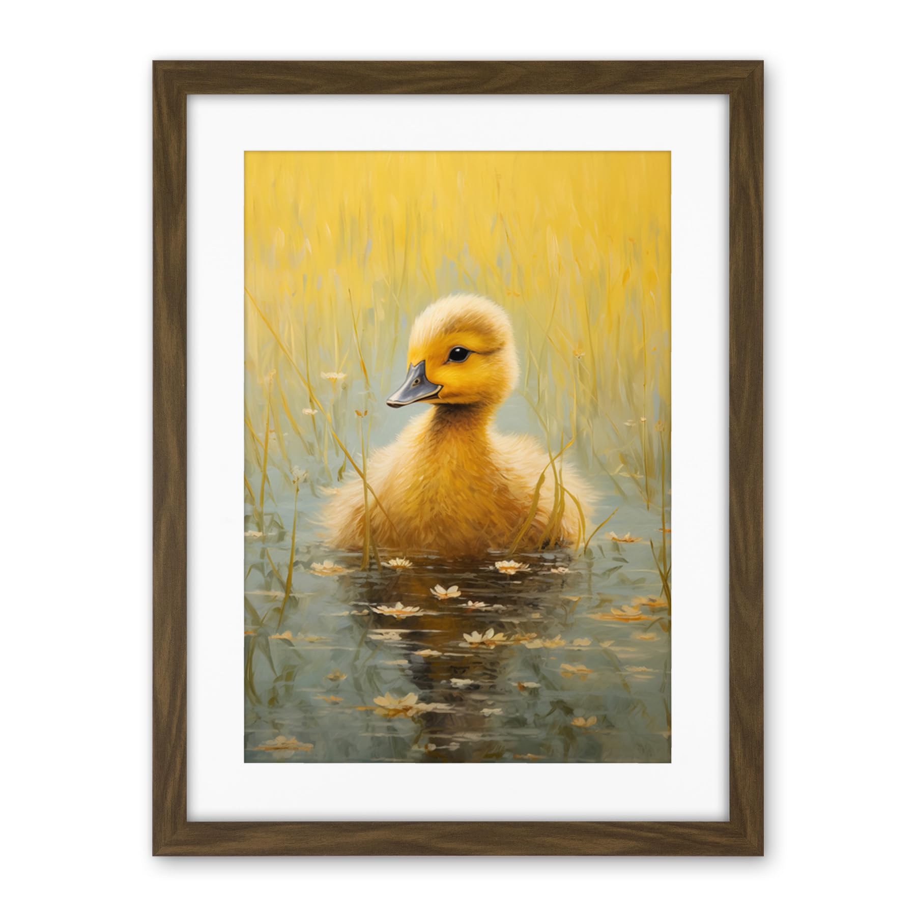 Artery8 Cute Yellow Ducking in Countryside Pond Oil Painting Kids Bedroom Baby Duck Bright Artwork Framed Wall Art Print 18X24 Inch