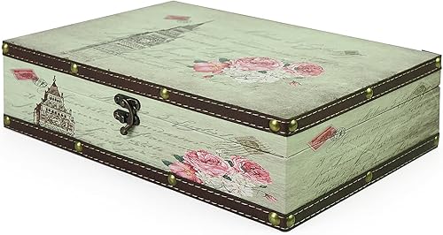 DreamsEden Caja de almacenamiento decorativa de madera, caja del tesoro vintage, contenedor de papel con letras, estuche de recuerdo para regalos y