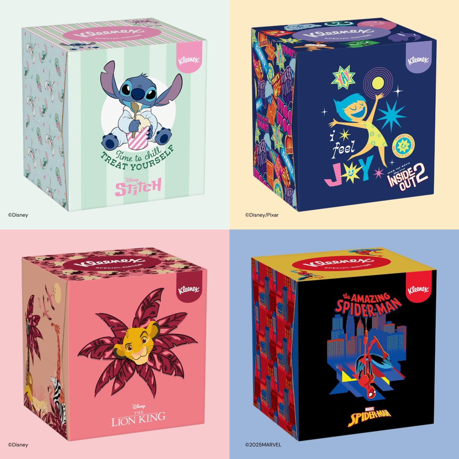 KLEENEX - Mouchoirs boîte cubique Disney (12 boites de 48 mouchoirs) - ludique avec les personnages préférés de vos enfants