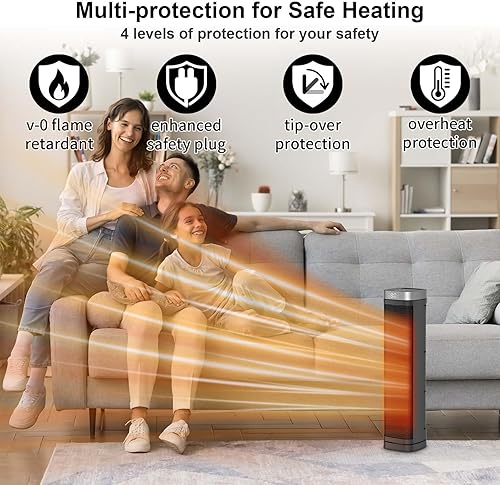 Miniatura 4 de Calentador de espacio portátil, ventilador de calefacción de cerámica de 1500 W con termostato, control remoto, 3 modos de calefacción, oscilación