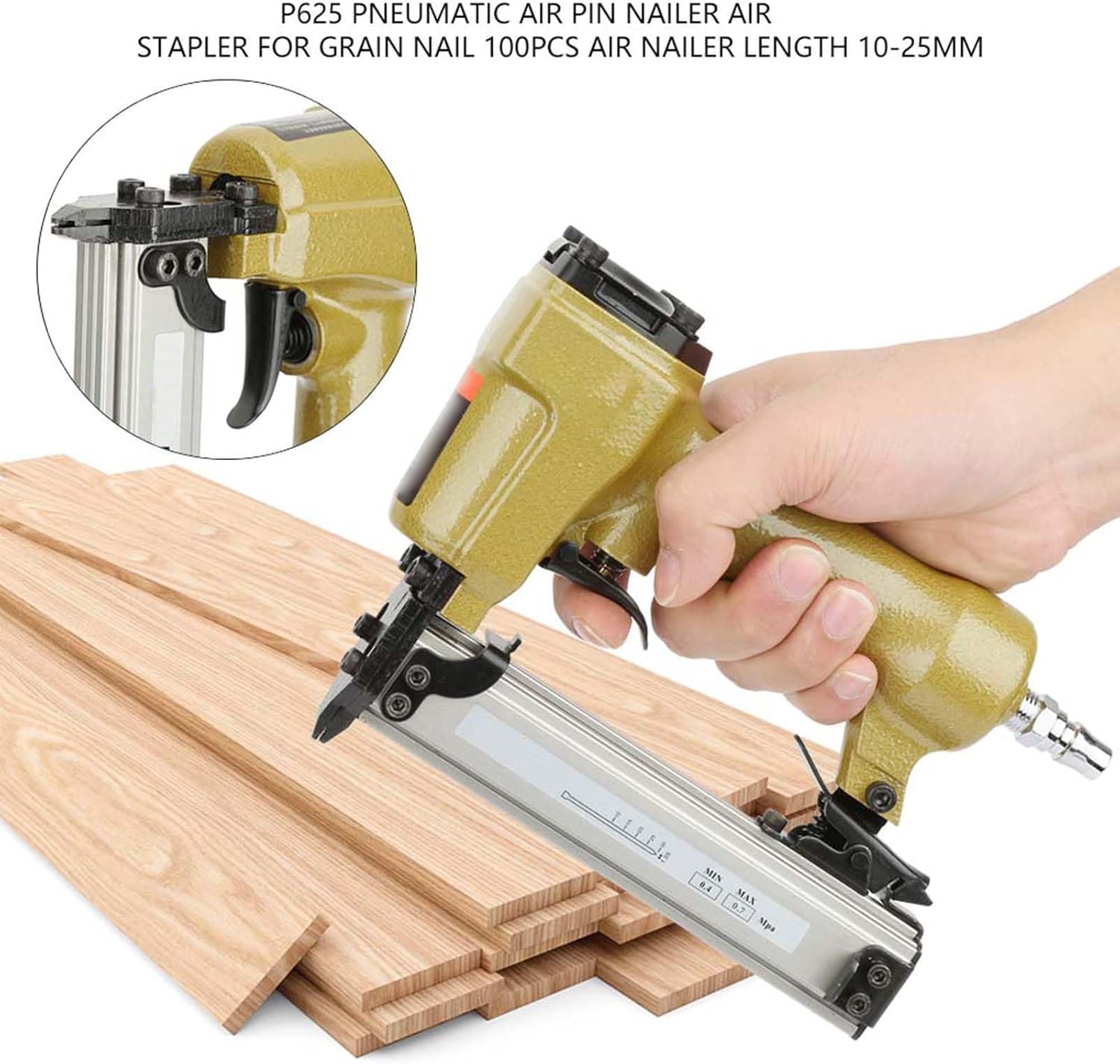 Ymiko Pneumatic Nail Air Pin Nailer Professional Heavy Duty Air Stapler with 100pcs Nails for Woodworking Furniture Decoration Cabinet Doors and Size 10 25mm