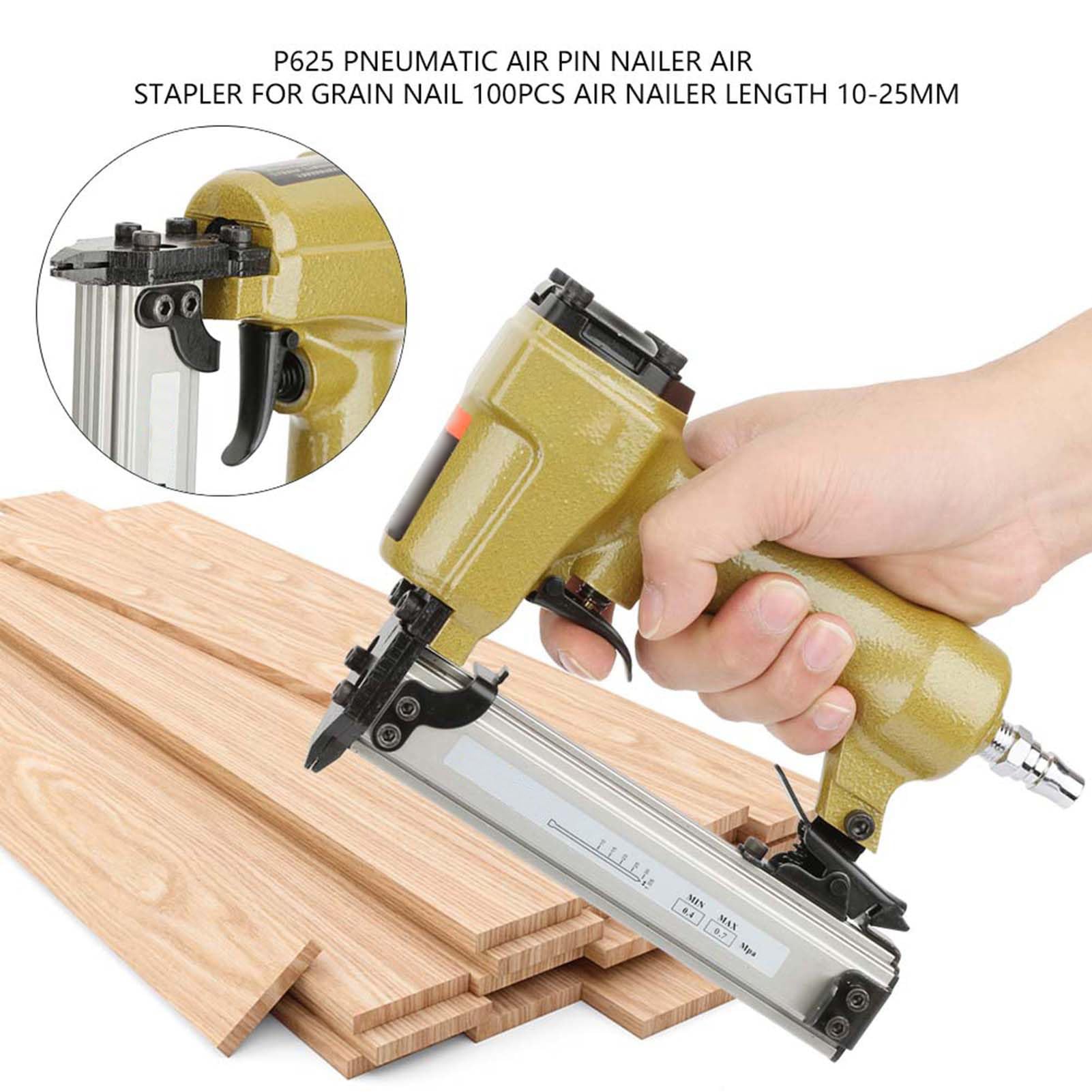 Ausla Chiodatrice Pneumatica Professionale, 10-25 mm, Capacità 100 Chiodi, per Armadietti e Giunzioni in Legno, Utensile ad Aria Compressa per Finiture