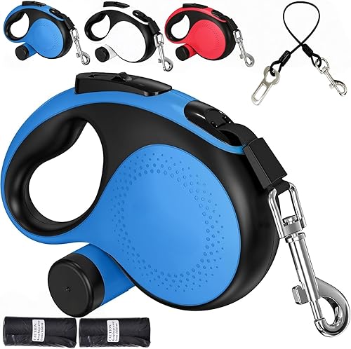Correa retráctil para perro con cable a prueba de mordidas, correa resistente de 26 pies para perros medianos y grandes de hasta 110 libras, freno