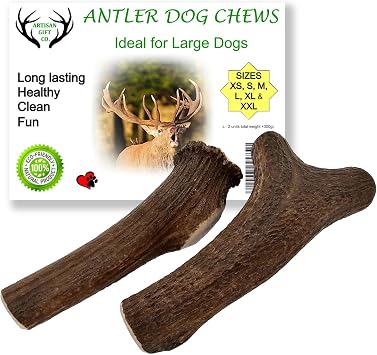 Naturally Shed 100% Natural Premium Deer Antler Chew for Dogs - Minimum pack weight 300g L - 2 Units