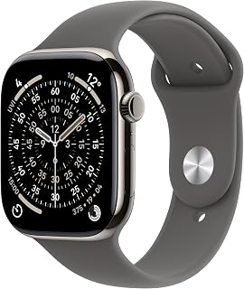 Apple Watch Series 11 GPS + Cellular 46 mm Smartwatch mit Titangehäuse in Natur und Sportarmband in Steingrau (S/M) Schlafindex, Fitnesstracker, Gesundheitsüberwachung, Always-On Display, Wasserschutz