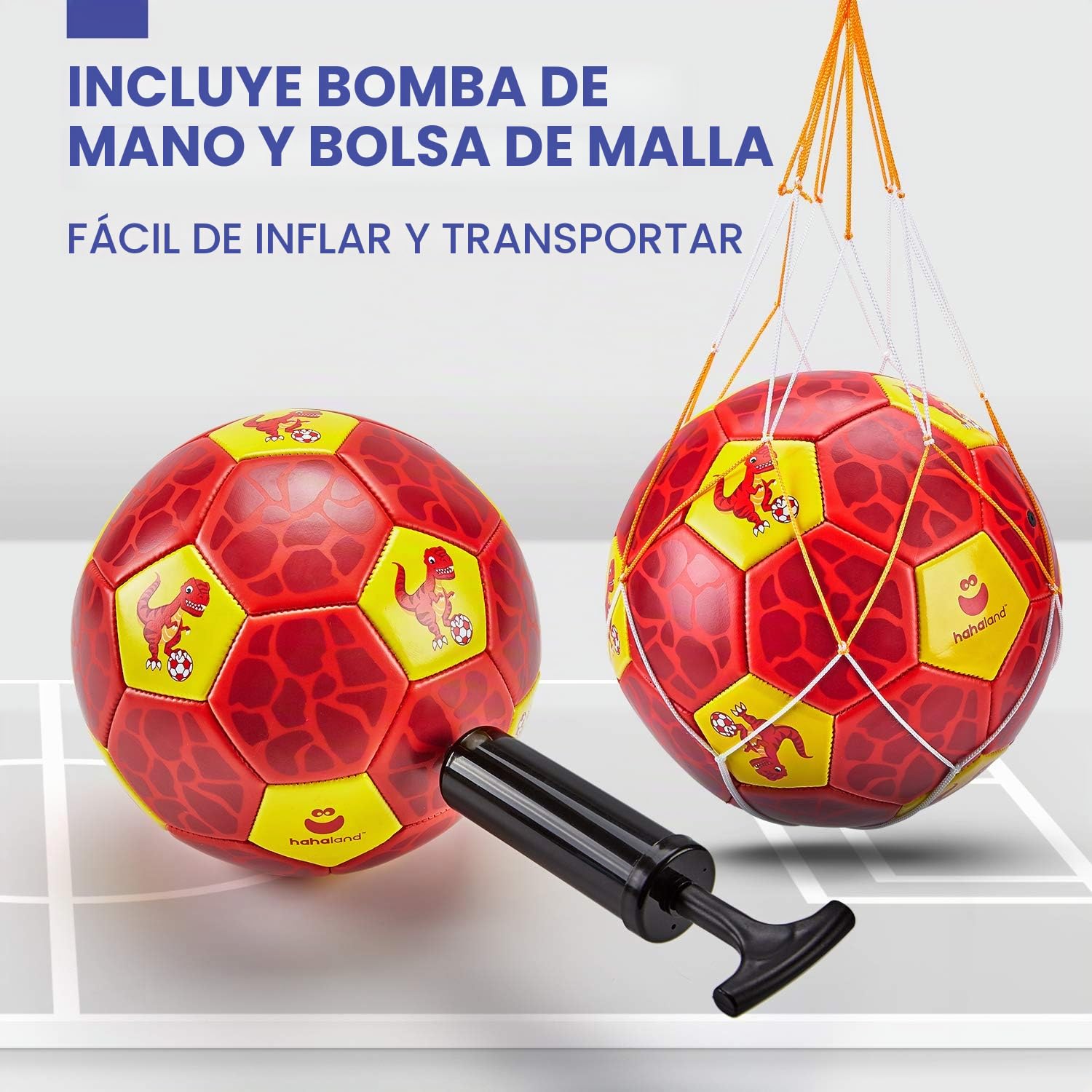 hahaland Balon Futbol Talla 3 para Niños, Pelota Futbol Dinosaurio | Balon de Futbol de Ocio con Inflado y Bolsa de Malla, Juguetes al Aire Libre para niños 3+ Años