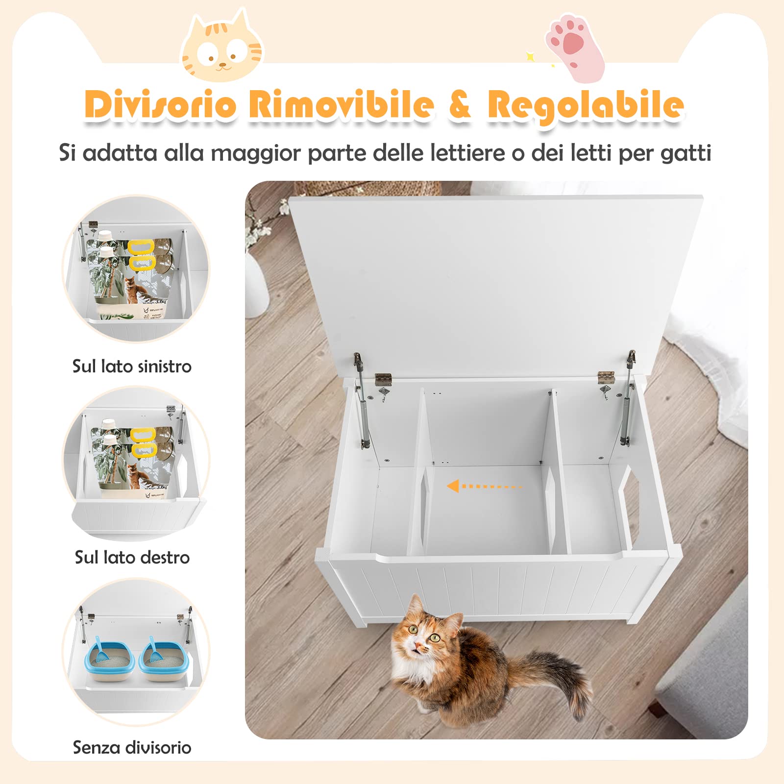 COSTWAY Mobile Per Lettiera Gatto | Chiusura Discreta Con Finestra A Zampa | Gambe In Legno Naturale | 45x40x54 Cm