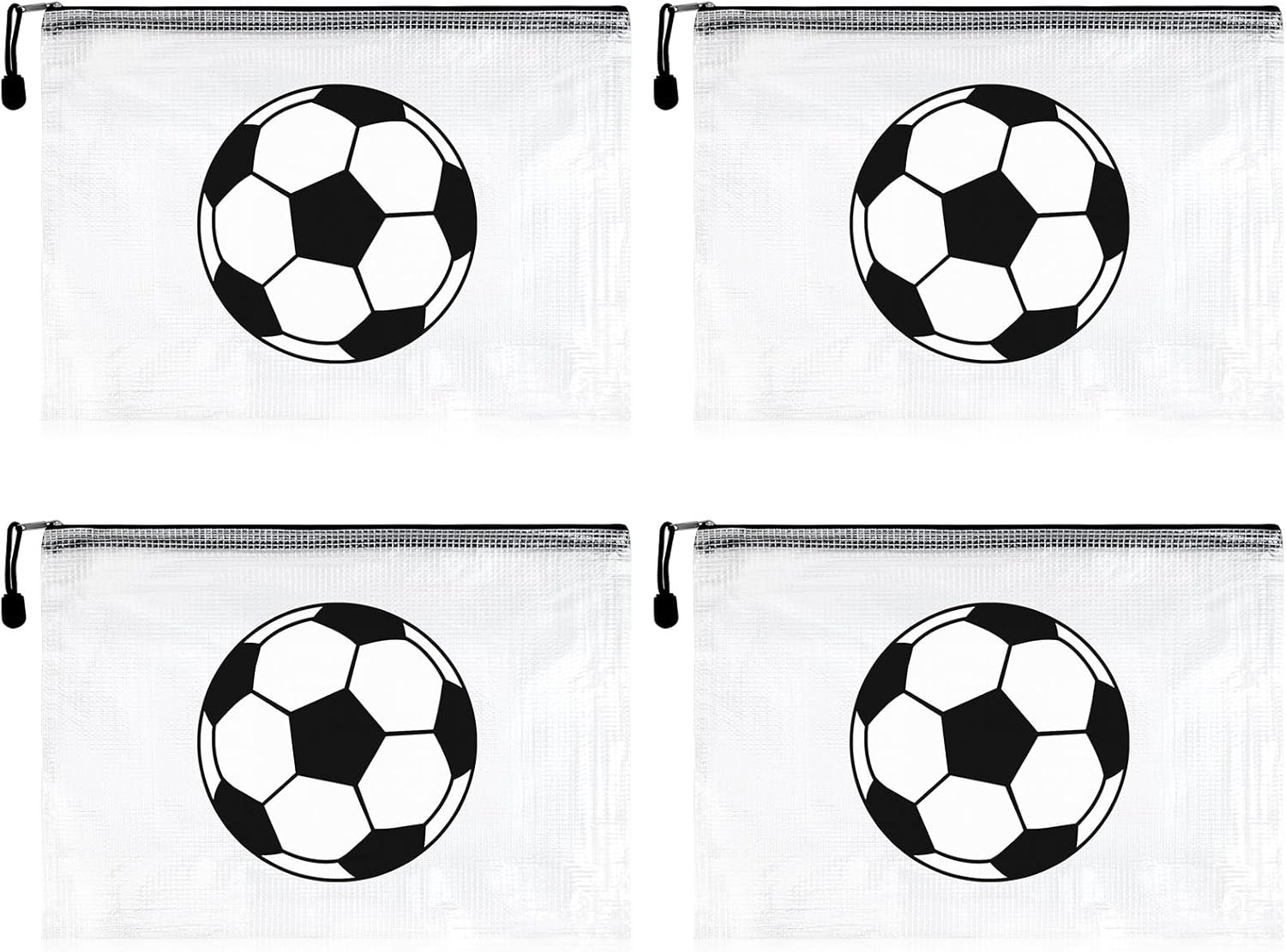 4PCS Soccer Makeup Bag Clear Zippered Soccer Snack Bag Cosmetic Pouch Clear PVC Waterproof with Zipper Party Favors for Team Ground Birthday Gifts Sport Supplies Travel Toiletry Organizer