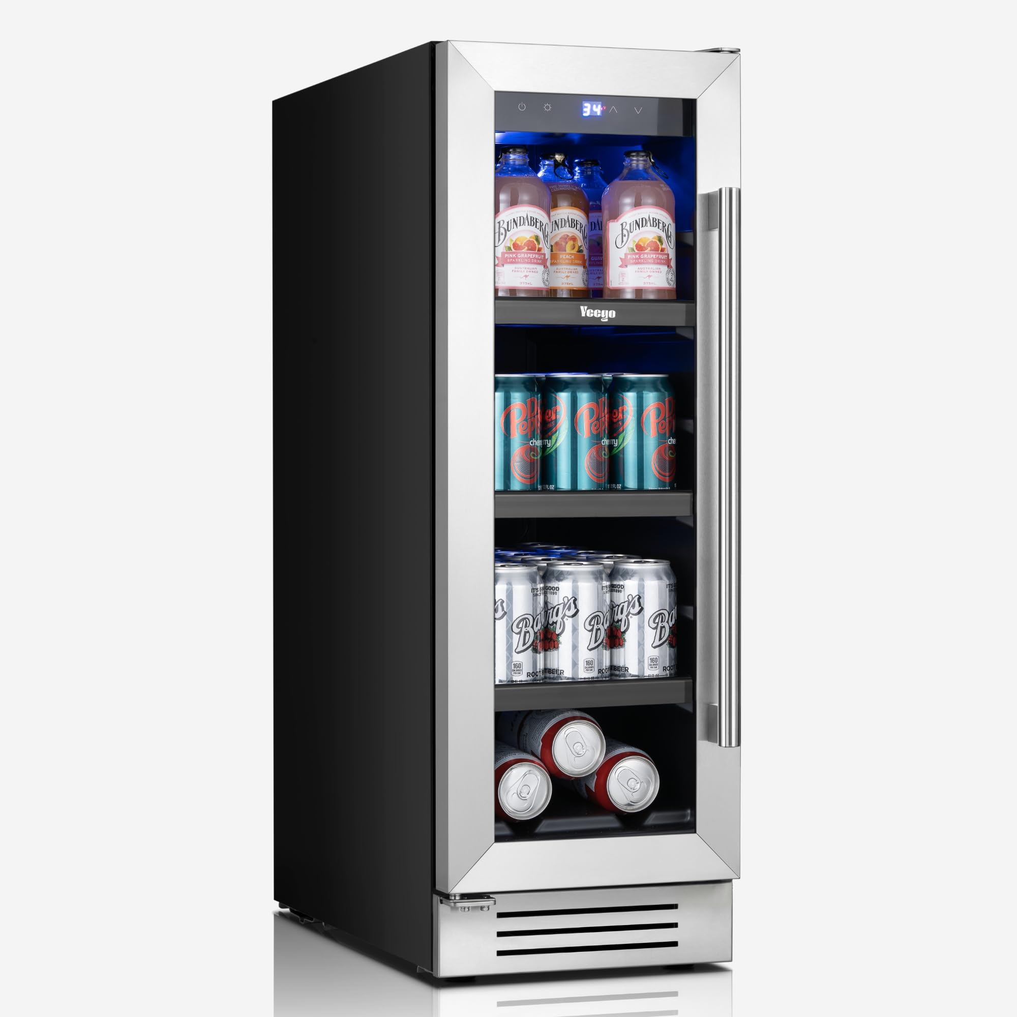 Yeego 12-Inch Beverage Refrigerator – 60 Can Mini Drink Fridge with Left-Hinged Glass Door, Built-In or Freestanding Beverage Cooler for Beer, Soda & Wine, Home Bar, Office, Bedroom | Fridge.com