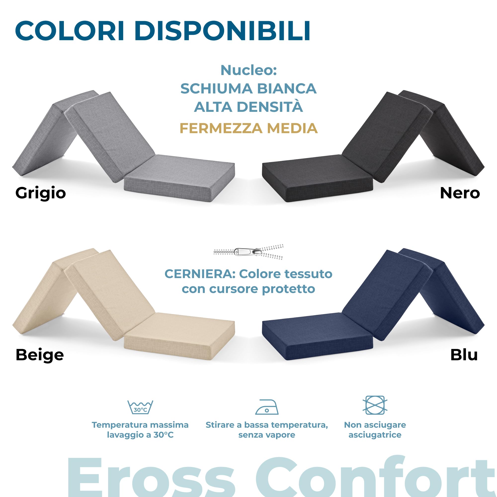 Materasso Pieghevole per Camper, Memory Foam HD. Materasso Ospite Pieghevole Molto Versatile Traspirante Fodera Lavabile Altezza 7 e 10 cm Vari Colori