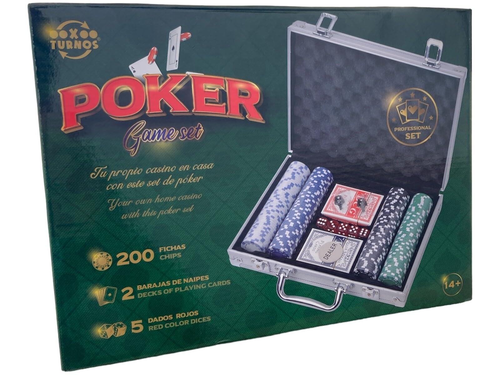 Maletín Aluminio con Fichas y Cartas de Poker 200 Piezas