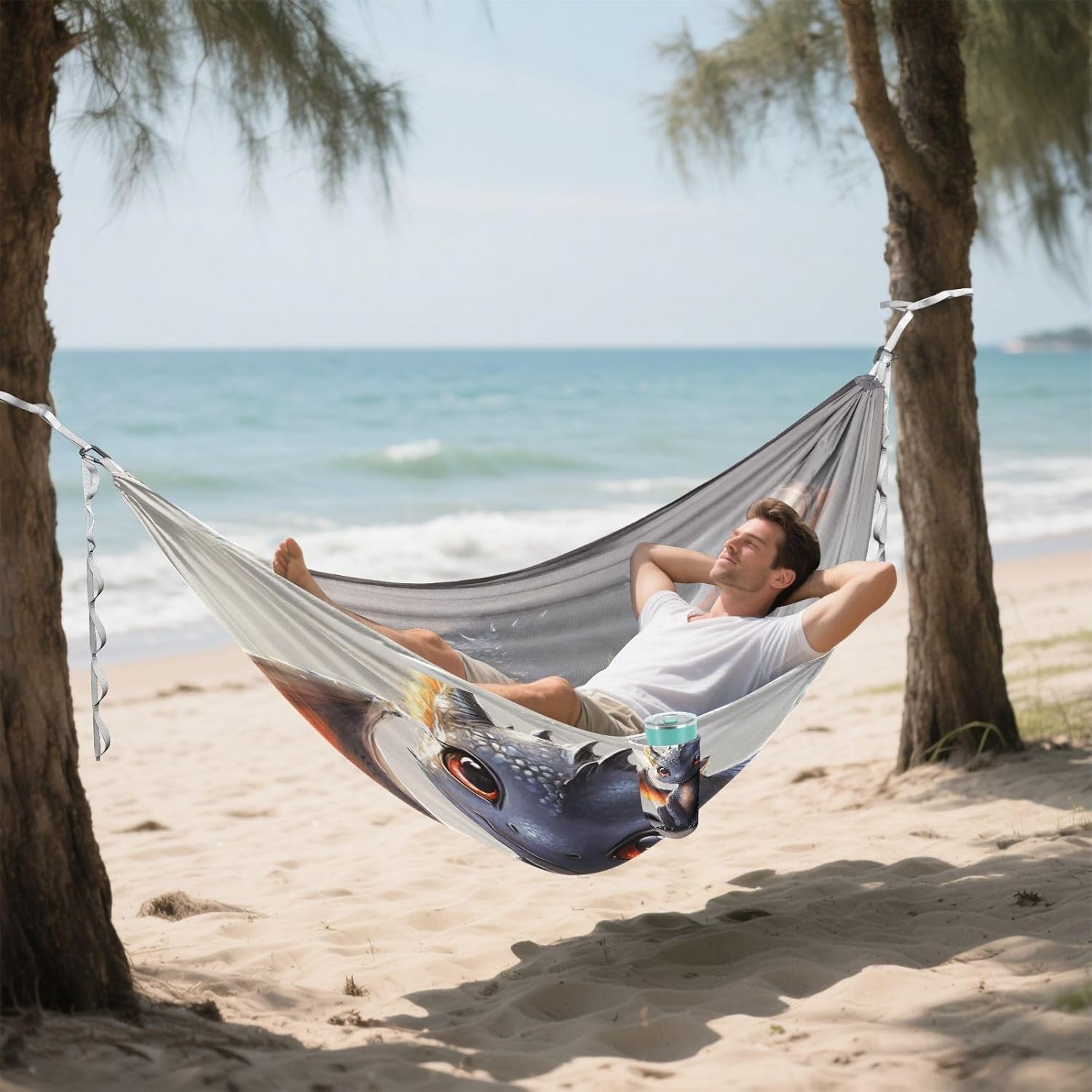 ALAZA Cute Dragon Baby Camping Hammocks Single or 2 Person 500 lbs Portable Parachute Travel Hammock w/Tree Straps for Hiking Backpacking Indoor Outdoor