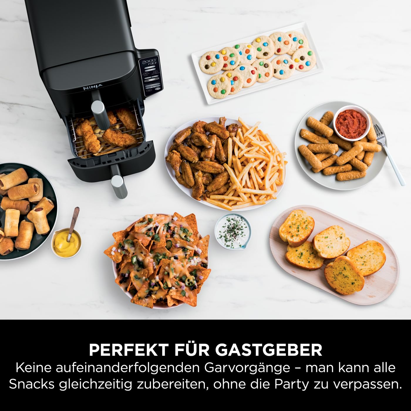 Ninja Double Stack Heißluftfritteuse, 7,6L Digitale Air Fryer Doppelkorb mit 4 Kochstufen, 2 Schubladen, 2 Gestelle, Platzsparendes Design, 6 Kochfunktionen, 6 Portionen, Schwarz SL300EU