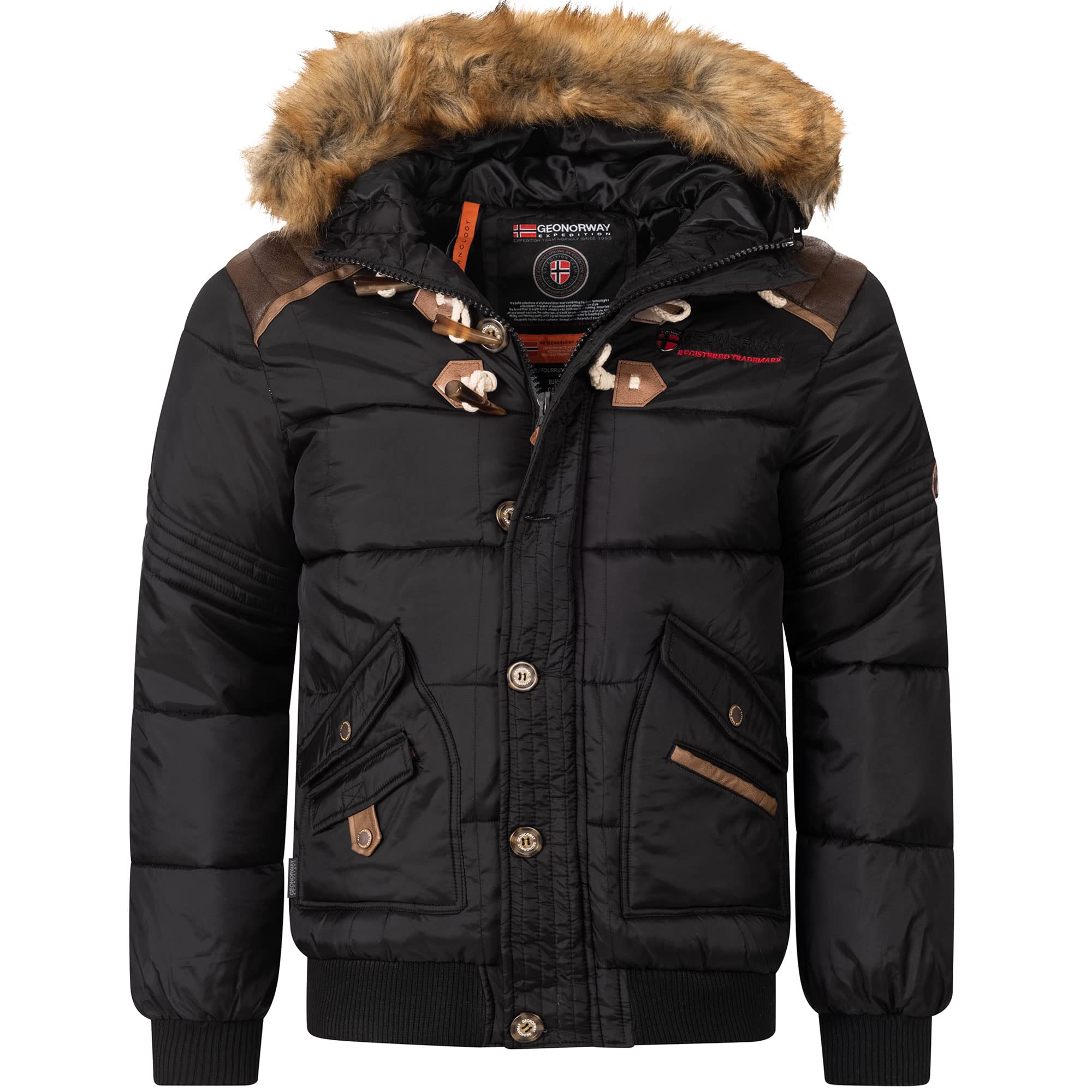 Geographical Norway Veste d'hiver matelassée pour homme - Anorak chaud doublé - Veste de ski d'extérieur pour l'hiver et l'automne avec bonnet UD