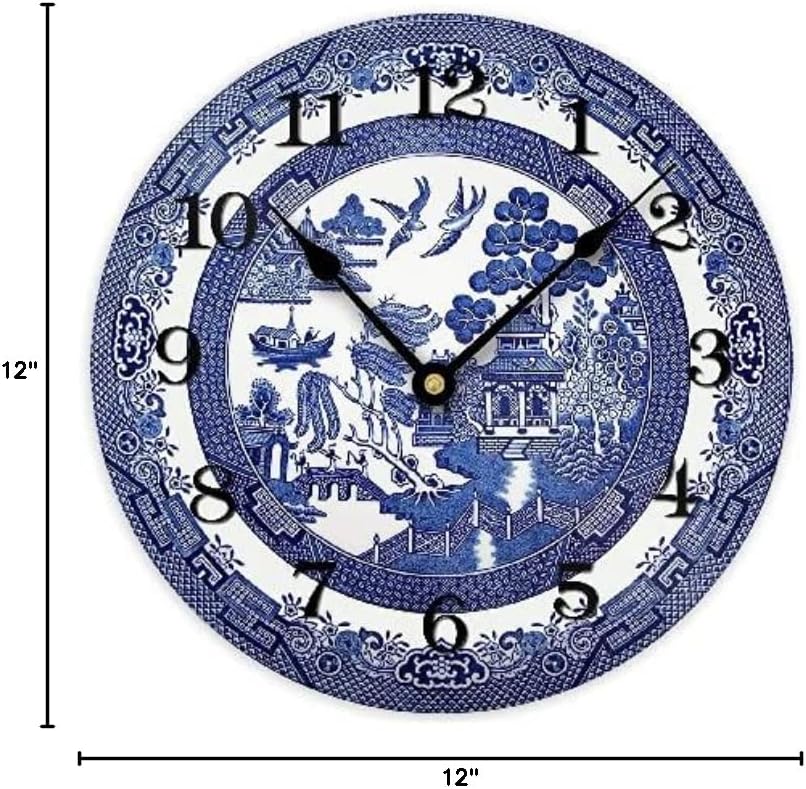 Personalized Blue Wall Clock Blue Clocks Wooden Battery Clock Vintage for Kitchen Living Room Bedroom Office Housewarming Gift, White-blue, One Size