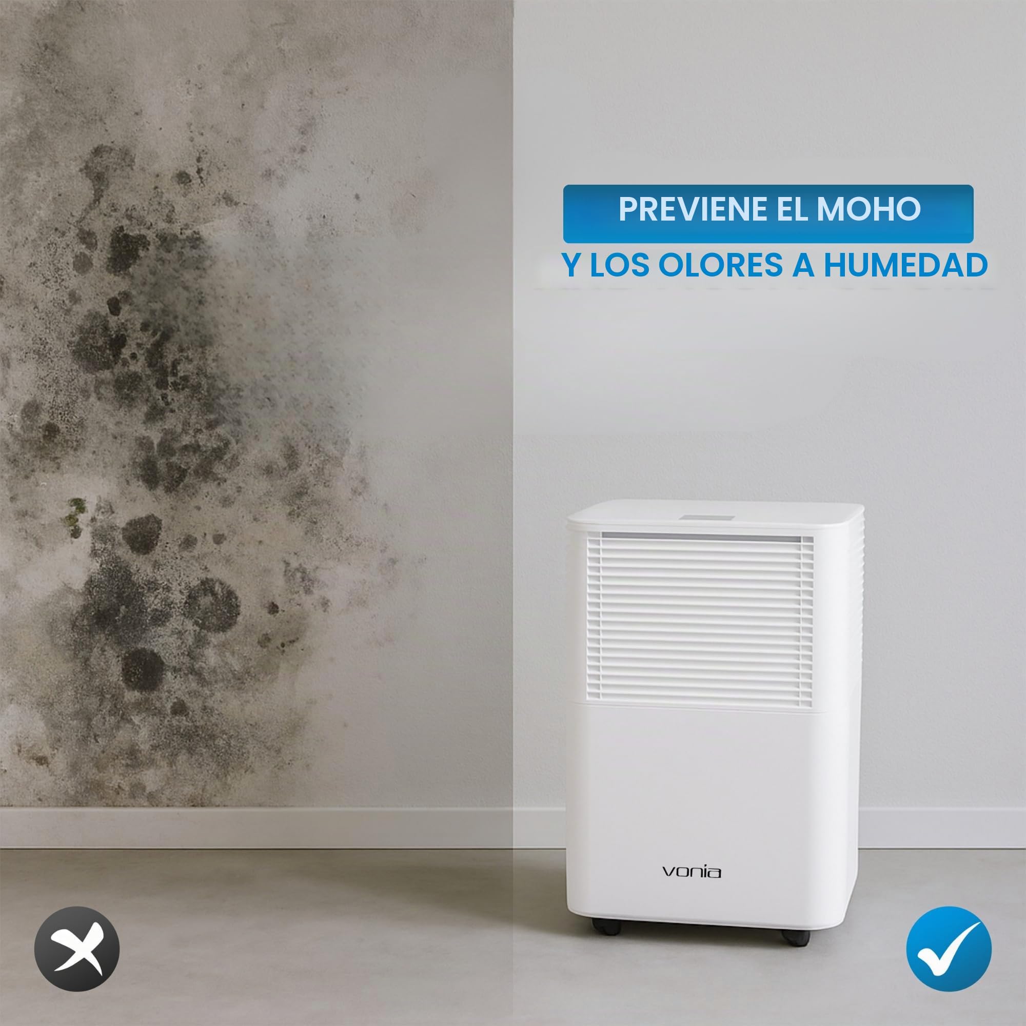 Vonia Deshumidificador 12L/Día - Deshumidificador Eléctrico Silencioso con Depósito 2,5L, Temporizador 24H | Deshumidificador Potente contra Humedad y Moho, para Dormitorio, Baño, Sótano y Hogar