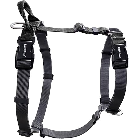 Non Restrictive Large Dog Harness, Easy Walk Freedom No Pull Harness, Keep Balance, Lightweight, Neck Buckle, Back and Front Lesh Clips, Every Part is Adjustable for Perft Fit, Black
