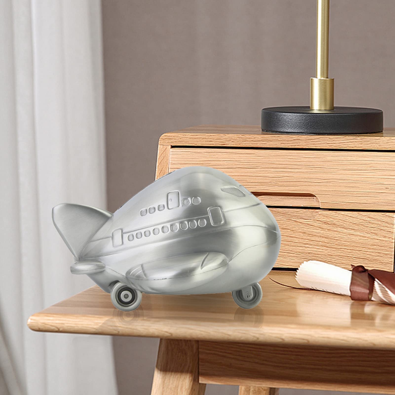 Salvadanaio a forma di aeroplano in lega di zinco, salvadanaio per bambini, in metallo resistente, con design accattivante a forma di aeromobile, regalo per bambini e decorazione da scrivania
