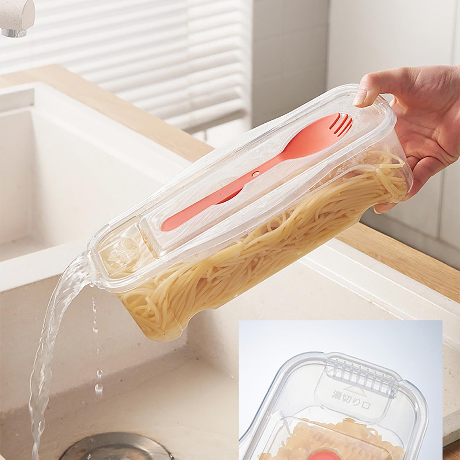 Pasta Scatola Di Cottura - Cuocipasta per Microonde con Colino - con Coperchio E Forchetta,può Essere Utilizzato Anche Come Contenitore,Adatto per Conservare Frutta E Pasta,per Dormitorio,ufficio