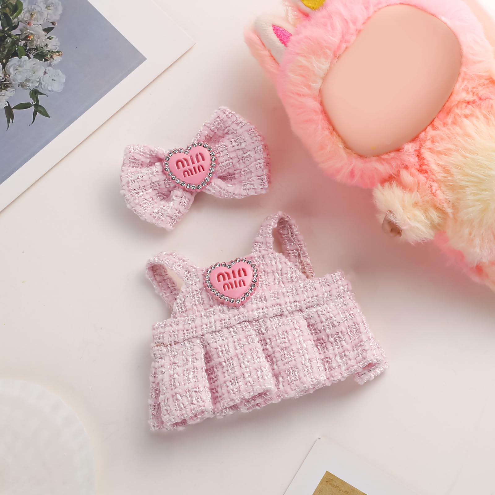 Chritice 2PCS Doll Clothes for Doll,Compatible with Labubu,Vinyl Plush Toy Pink Outfit Set N#GZF-W, 17cm - Image 3