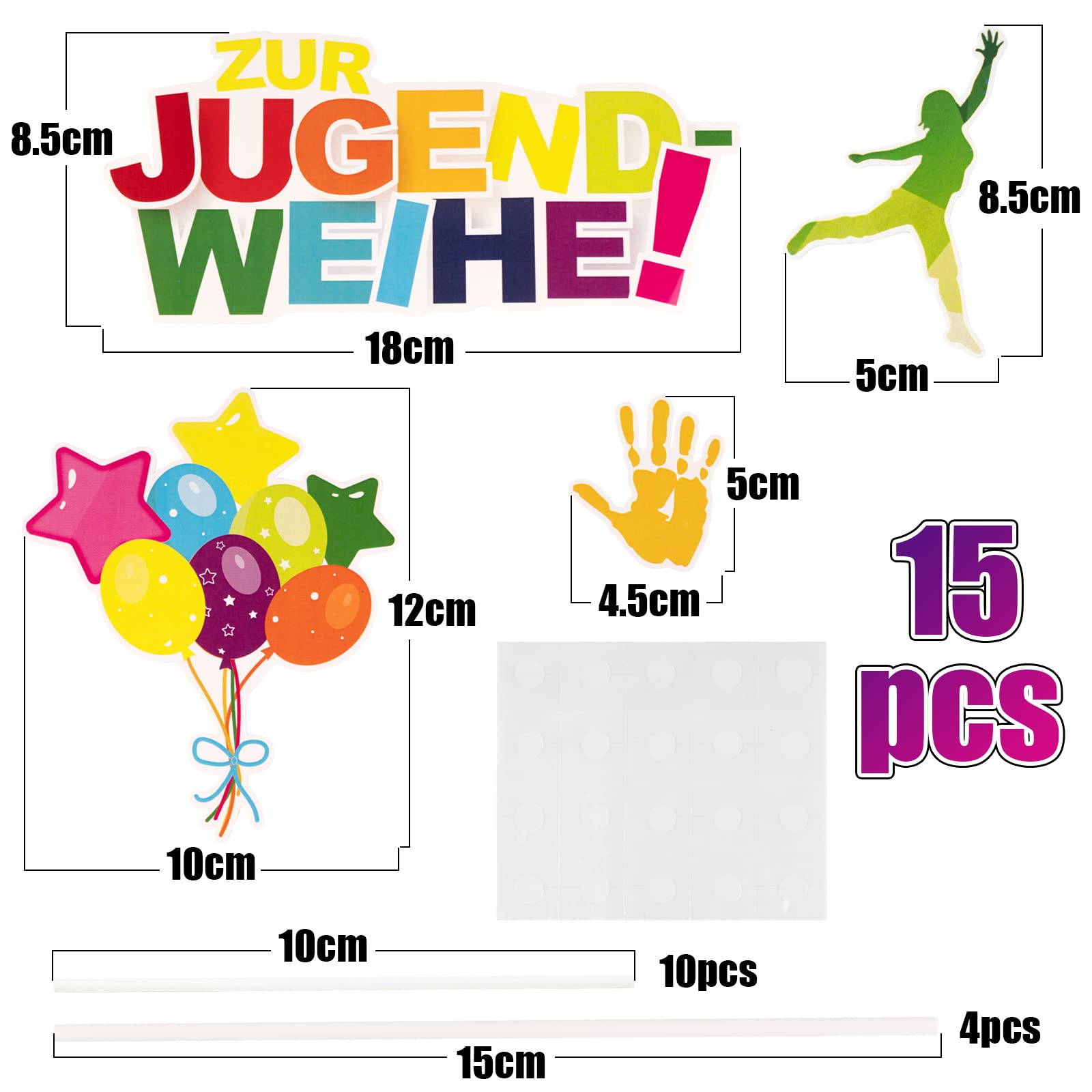Jugendweihe Cake Topper, 18 Stück – Coole Tortendeko Mit Sprüchen Für Kuchen, Cupcakes & Mehr. Inkl. Stäbchen & Klebepunkte!