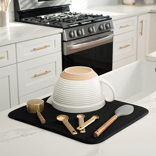 Miniatura 2 de S&T INC. Tapete de microfibra para secado de platos, reversible y absorbente para cocina, de 16 x 18 pulgadas, color negro