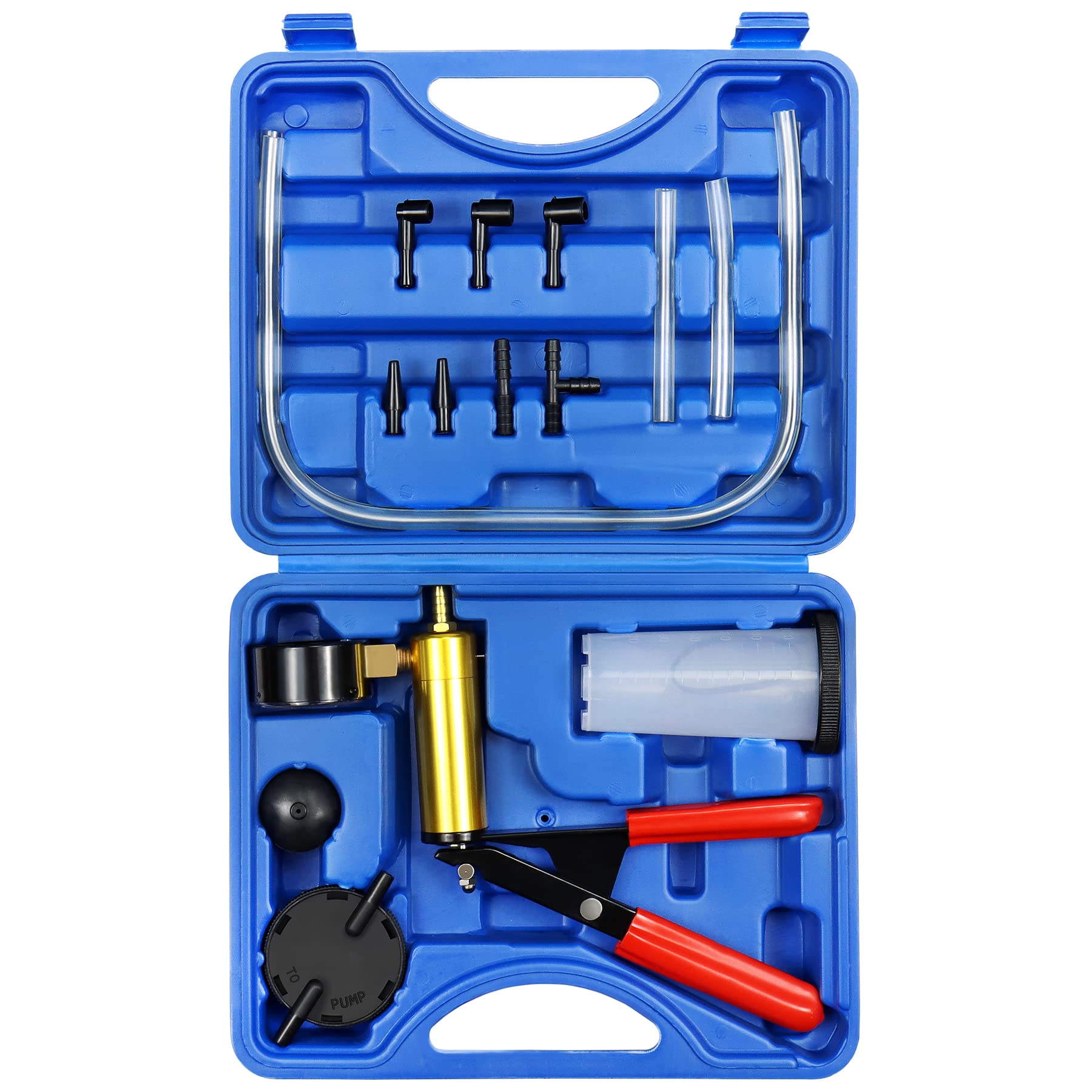 JoyFans 2 in 1 Hand Vacuum Pump Brake Bleeder Kit, One-Man Brake Clutch Fluid Power Steering Fluid Bleeding System r Tool for Automotive Motorcycle Car & Kitchen Food Sealing Use (Blue)