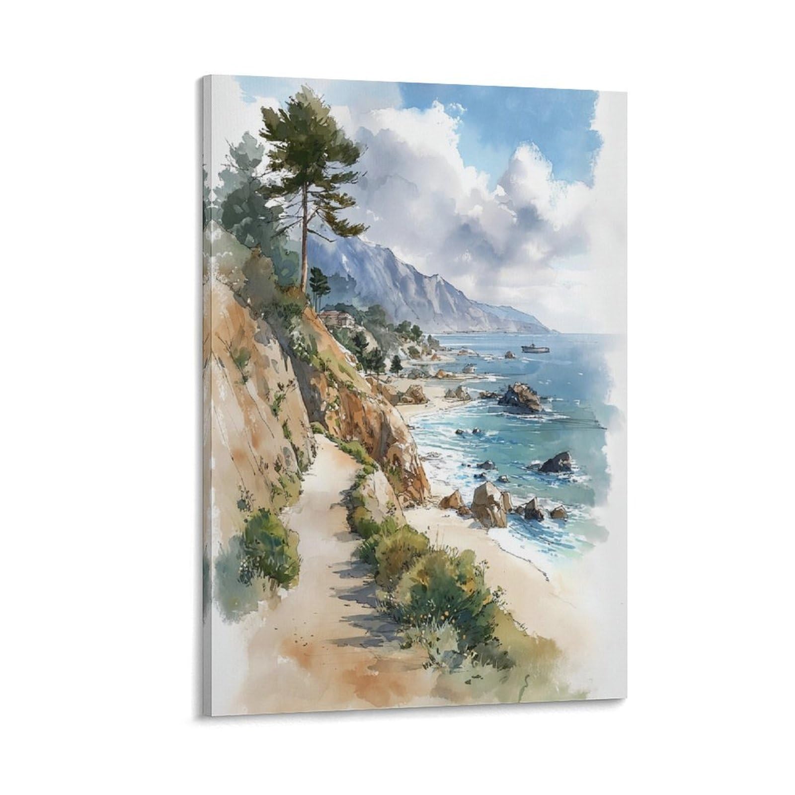 XWYMXZ Pebble Beach California 24x36inch(60x90cm) Vintage Travel Poster Watercolor Canvas Art