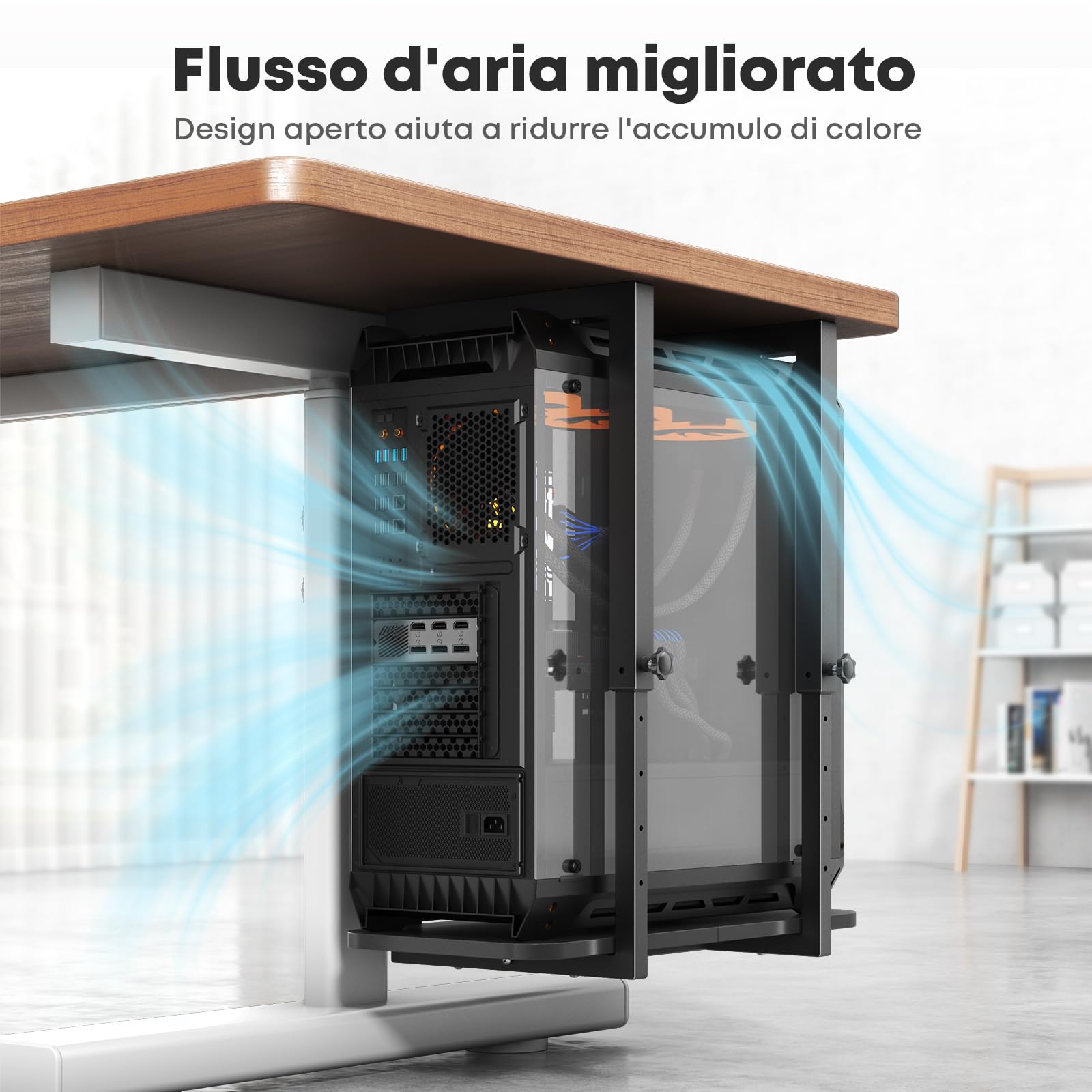 Supporto PC sotto scrivania, resistente e regolabile in altezza – Supporto per case PC, salvaspazio, capacità max 30 kg, Nero