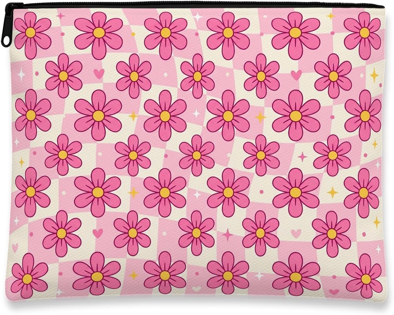 Retro Groovy Chrysanthemum Floral Fanciful Makeup Bag 7x9 Inch