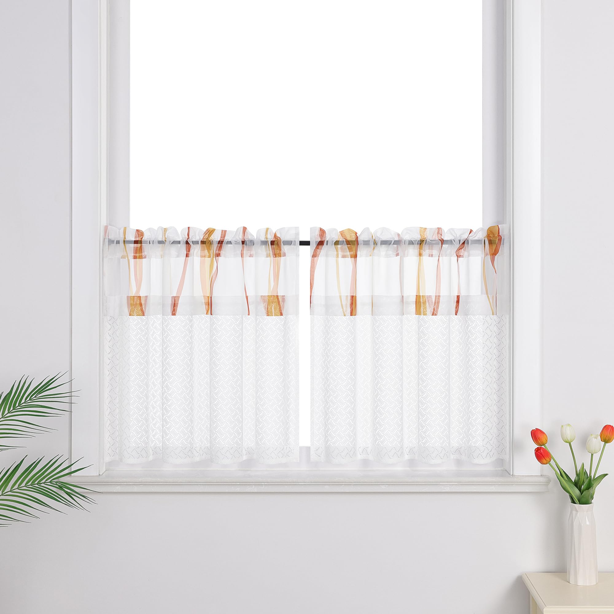 Joyswahl Scheibengardinen Wohnzimmer im Landhausstil Weiß mit Transparent Bistrogardinen und Spitze HxB 45x90cm 2 Stück 