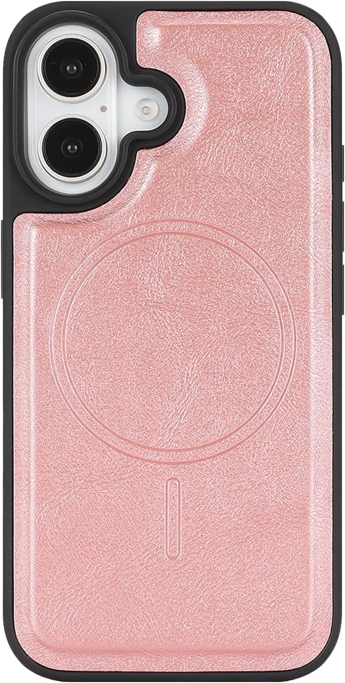 Magnetic case for iPhone 17, with a Detachable Wallet case, Magnetic Attraction Design, Supports Wireless Charging, Made PU Leather, Shockproof Protection (Rose Gold)