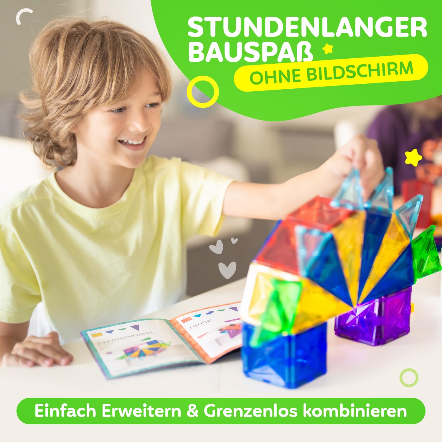 Magnetische Bausteine 120 teilig mit 2 Autos - Magnetbausteine für Kinder ab 3 Jahren - Pädagogisches Magnetspielzeug