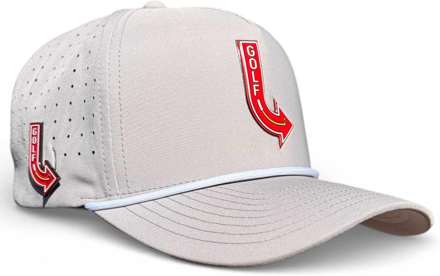 Logie Joe's Golf Neon Arrow Sign Golf Hat | Snapback Cap | Built-in Magnetic Ball Marker Holder + Marker Included | Adjustable Light Gray