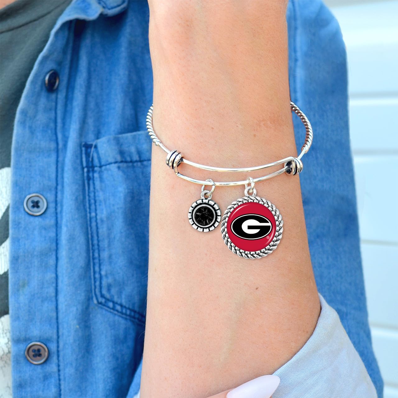 From the Heart 43356 Georgia Bulldogs Silver Olivia Crystal Silver Charm Bangle Bracelet