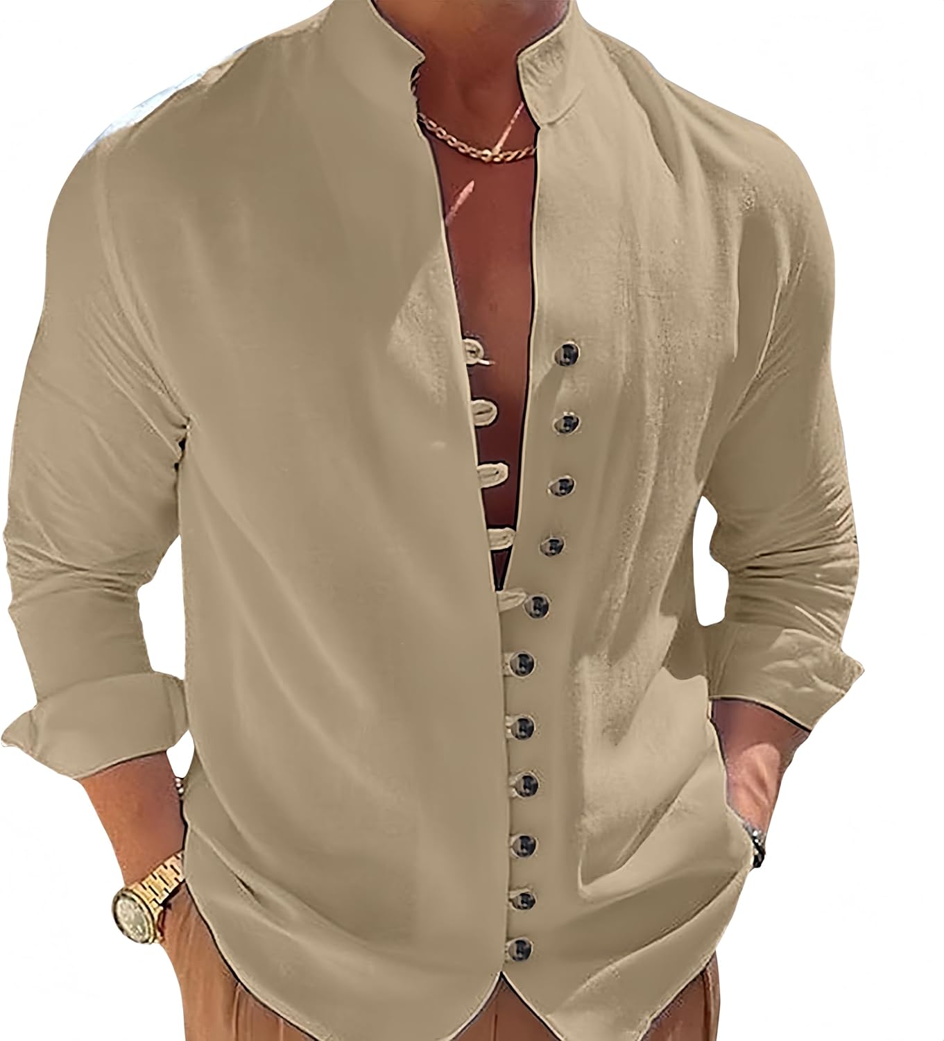 Mens Dressy Casual Button Down Shirts Solid Color Cotton Blend Long Sleeve Summer Vacation Shirt Tops