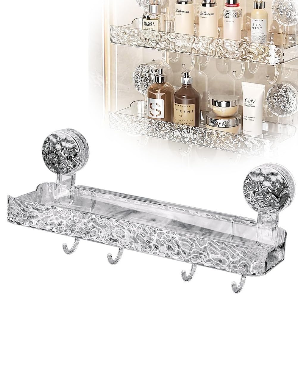 Light luxury Style Punch-Free Storage Rack, Suction Corner Shower Organizer, Corrugated Suction Cup Storage Holder, Removable Storage Rack for Bathroom.