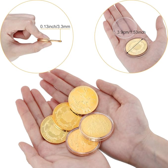 5 monedas doradas del hada de los dientes con estuche plástico miniatura 5