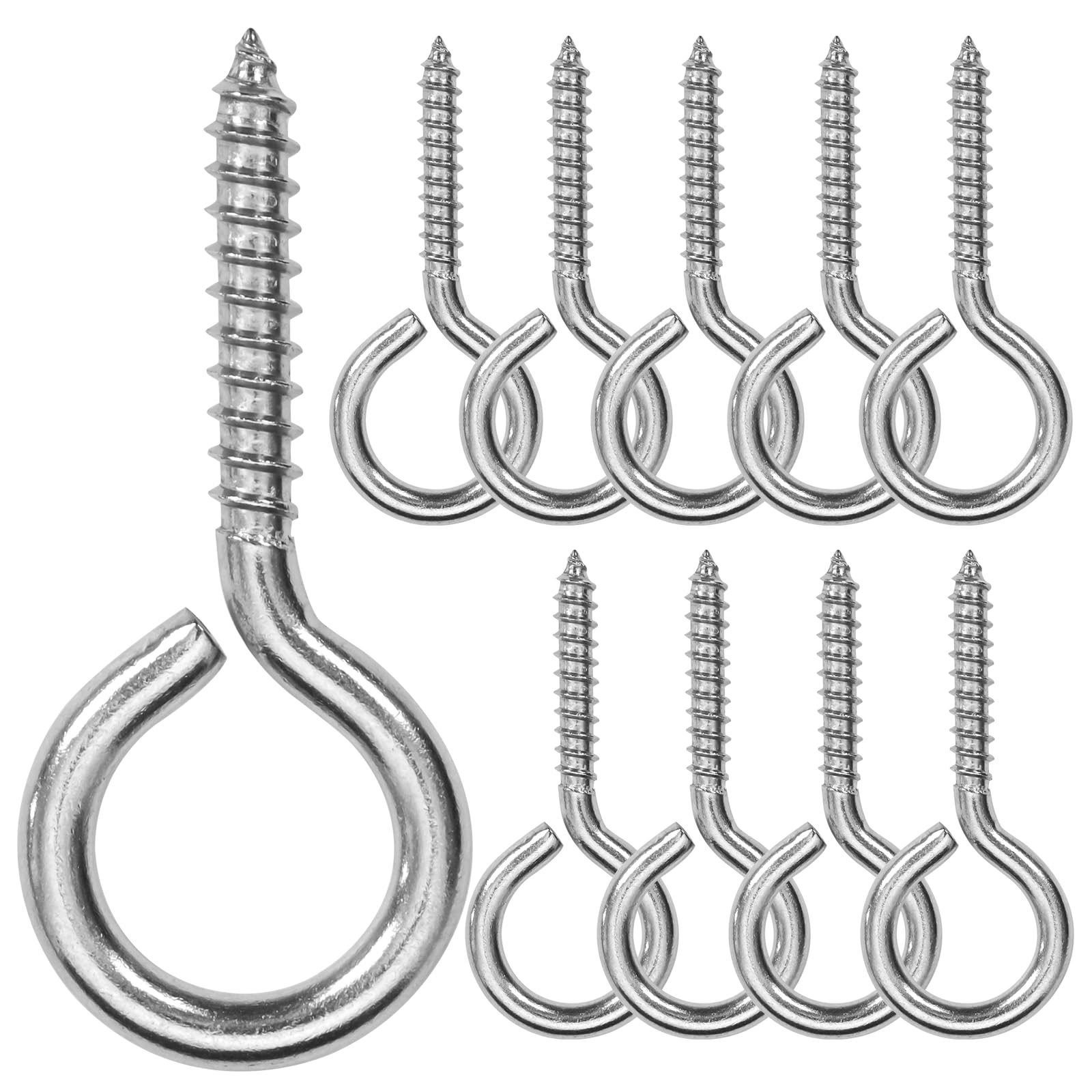 ACCZIO 10PCS 2.55 inches Screw Eyes M5 304 Stainless Steel Eye Screws, Heavy Duty Screw, Eye Hooks Screw Eye Bolts Eye Hooks Screw, Indoor & Outdoor