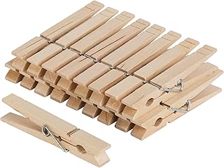 Sponsored Ad - Smart Design 4-Coil Heavy Duty Wooden Clothespins - Non Staining Hardwood Peg Pins - Close Wire Springs - D...