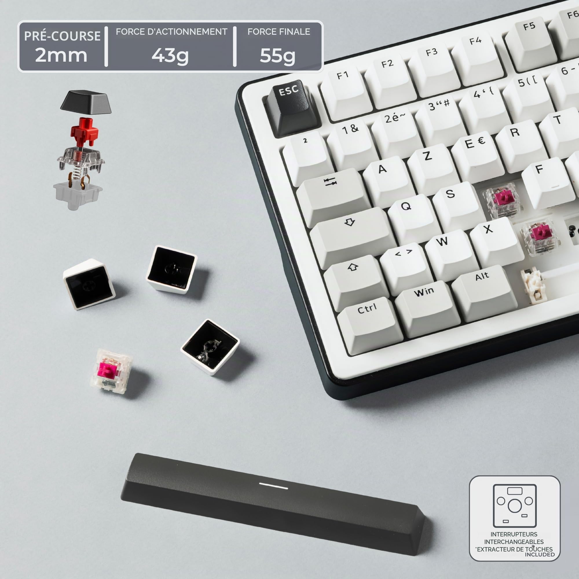 The G-Lab Keyz Elite 400 WG - Clavier Gamer sans Fil Mécanique Hot-Swap RGB | QWERTY US, Sans Fil Tri Mode 2.4GHz/Bluetooth/Filaire, Switch Mécanique Hot Swap Pré-lubrifiés, Gasket 5 Couches