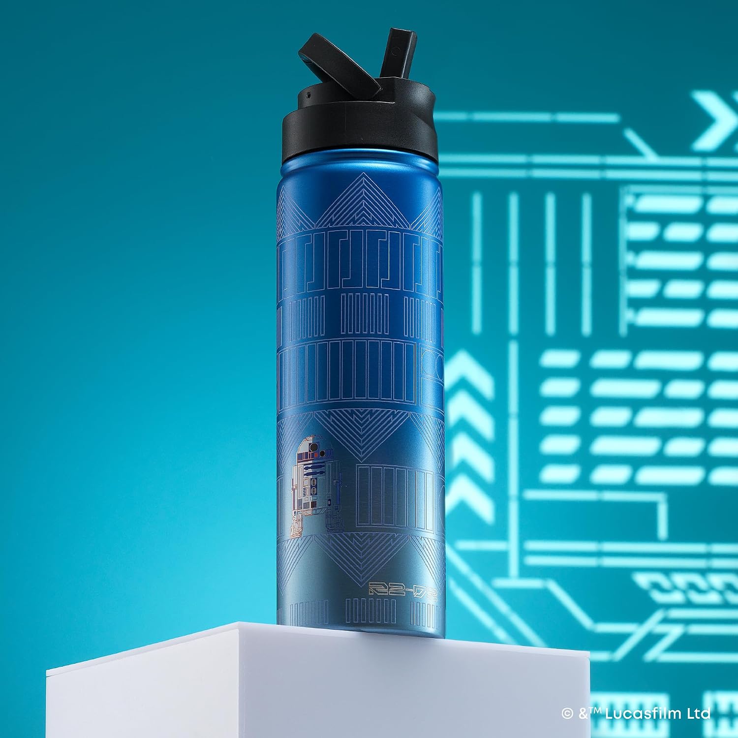 JoyJolt Star Wars Linear R2-D2 Stainless Steel Water Bottle with Flip Straw Lid, 22 oz Vacuum Insulated Water Bottle, BPA-Free Tumbler for Sports and Travel, Star Wars Gifts