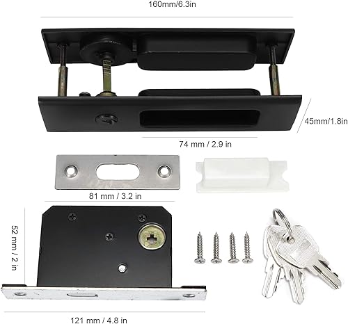 Miniatura 4 de Cerradura de puerta de granero, cerradura de puerta corredera de aleación de zinc, juego de manijas de cierre de cerradura de puerta de baño,