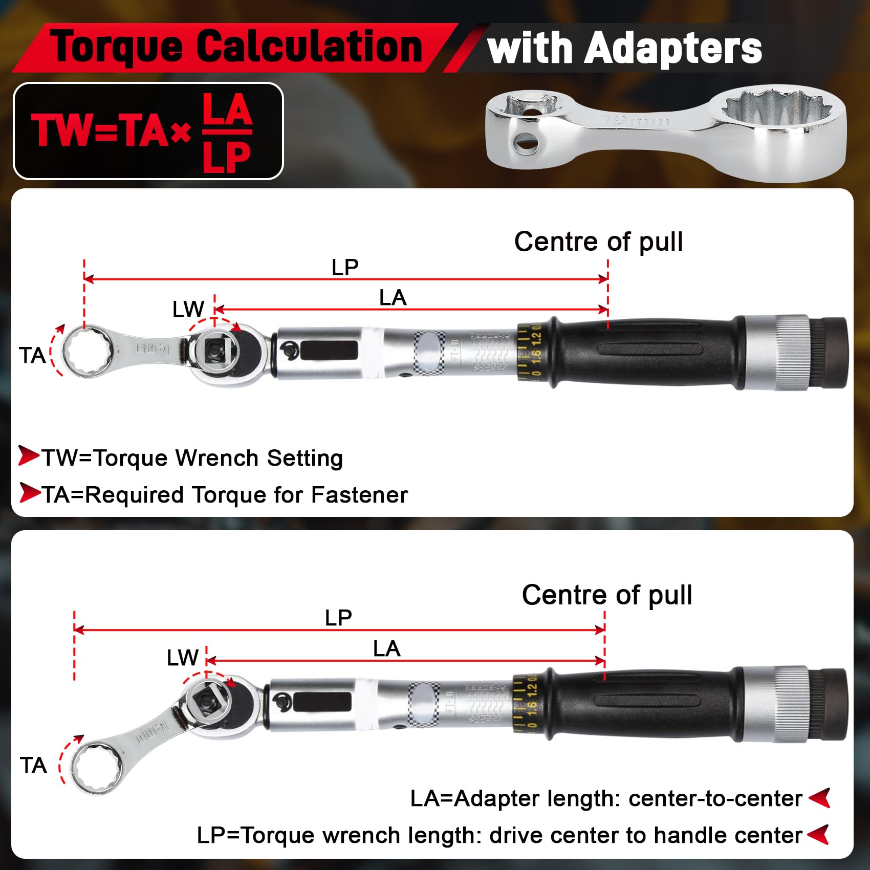 Zestaw metrycznych adapterów dynamometrycznych 12 szt., adapter przedłużający klucz dynamometryczny 10-19 mm, napęd 3/20.3 cm, 12-punktowy zestaw adapterów do klucza dynamometrycznego, stal